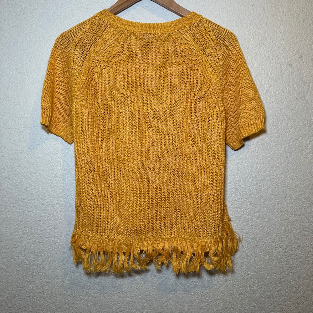 J. Crew Womens Small Sweater Short Sleeve Linen Knit Yellow Fringe‎ Boho Spring - Picture 4 of 4